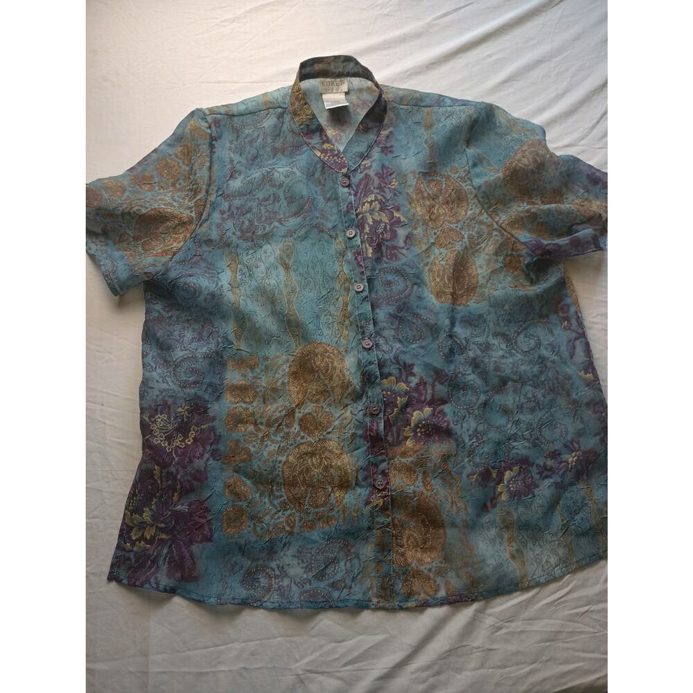 Koret Vintage Sheer Indigo Brown‎ Floral Art To Wear Goth Grunge Button Down 16